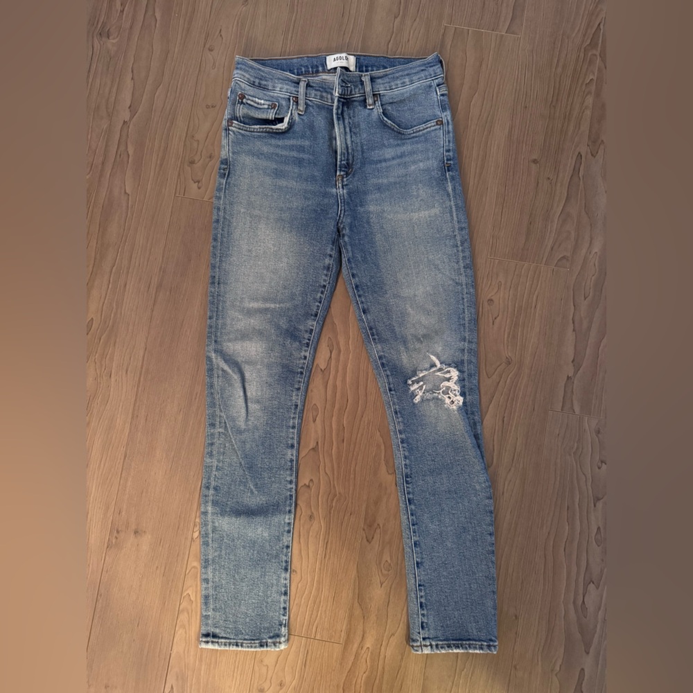 AGOLDE Toni Jeans Size 25 Mid Rise Straight Leg Blue Distressed Denim